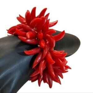 Vintage 70s Red Chili Pepper Stretch Bracelet | Bold Retro Plastic Statement